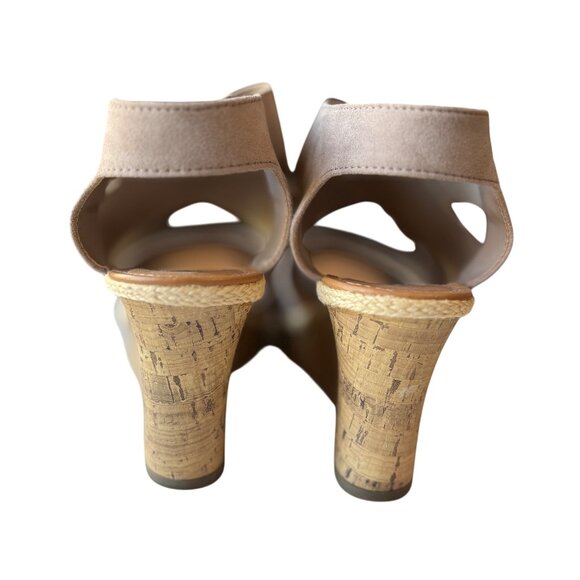 Ana Nautical Beige Elastic Strap Wedge Sandals 3.5" Heel Womens Size 11M - Picture 10 of 14